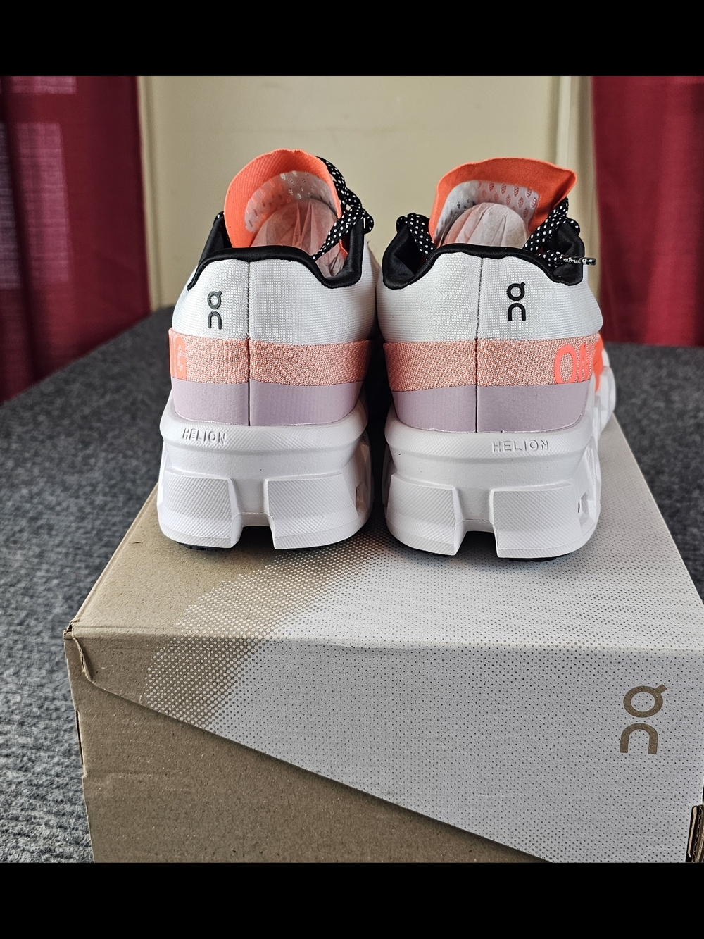 On Cloud Mens Cloudmonster 2 Running Shoes in White & Flame Orange New - Picture 3 of 7